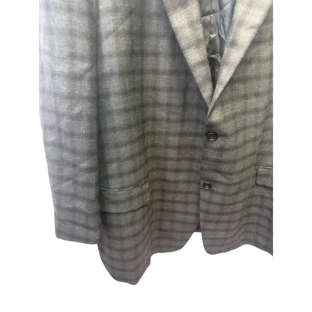 Daniel Hechter Paris Mens 56R Blue Grey Plaid Wool Blend Blazer Sport Coat